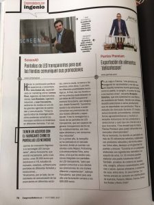  de Emprendedoresentrevista a Joan Foncuberta, co-funder de SCREENAD, especialistas en pantallas de led transparentes, aparecida en la edición de octubre 